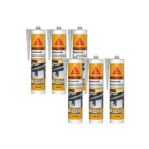 Picture of Pack of 6 SIKA Sikaseal-185 Joinery Silicone Sealants - White PVC - 300ml