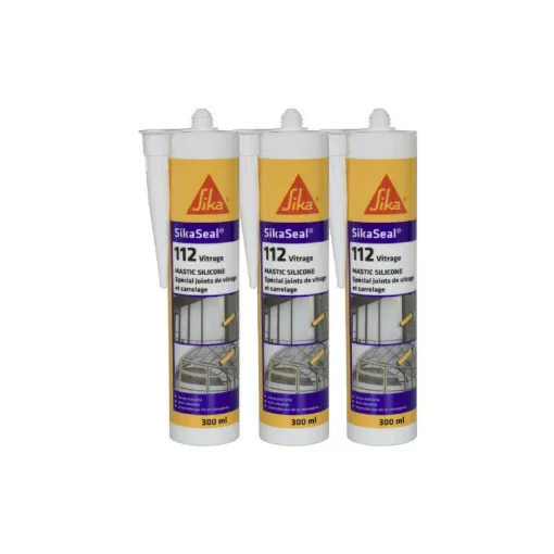 Picture of Set of 3 silicone sealants for glass - SIKA SikaSeal 112 Vitrage - Black - 300ml