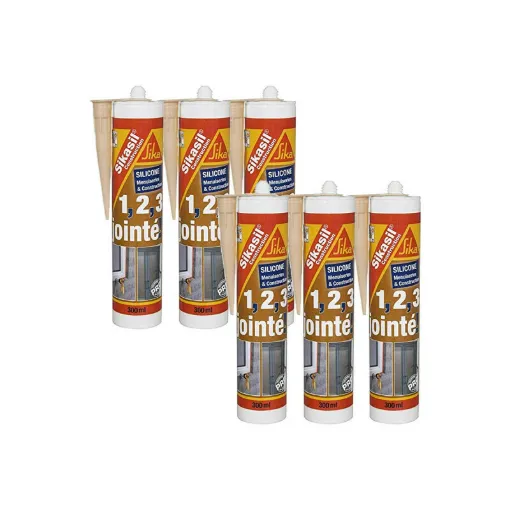 Picture of Set of 6 SIKA Sikasil construction silicone sealants - White - 300ml