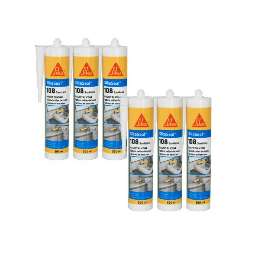 Picture of Set of 6 SIKA Sikaseal 108 Sanitary Silicone Sealants - White - 300ml