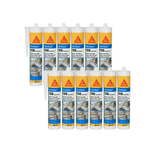 Picture of Batch of 12 anti-mould silicone sealants SIKA Sikaseal 108 Sanitary - White - 300ml