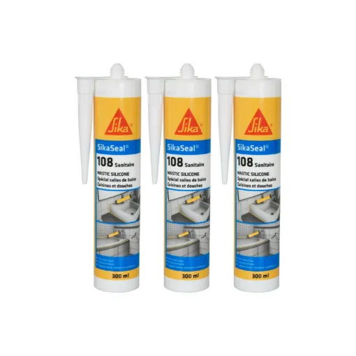 Picture of Set of 3 SIKA Sikaseal 108 Sanitary silicones anti-mould sealants - Transparent - 300ml