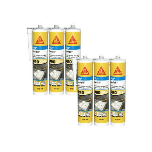 Picture of Set of 6 SIKA Sanisil anti-mould silicone sealants - White - 300ml