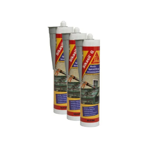 Picture of Set of 3 elastic silicone sealants for the production of seals - SIKA Sikasil G - Grey - 3 x 300ml