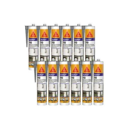 Picture of Set of 12 SIKA SikaSeal 110 Carpentry & Glazing Silicone Sealants - Grey - 300ml