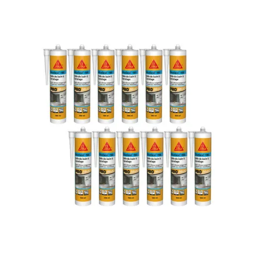 Picture of Set of 12 SIKA Sikaseal-180 Bathroom & Tile Silicone Sealants - White - 300ml