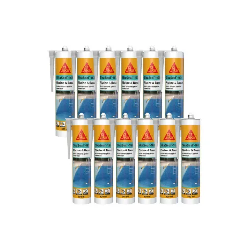 Picture of Batch of 12 SIKA Sikaseal silicone sealants - 163 Piscine & Bassin - Transparent - 300ml