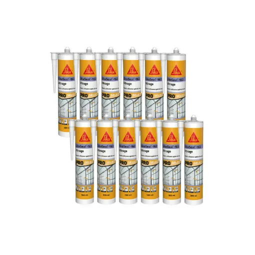 Picture of Batch of 12 elastic silicone sealants SIKA Sikaseal-162 Vitrage - White - 300ml