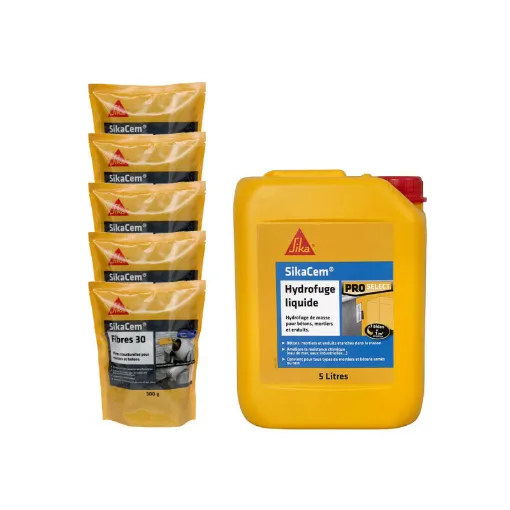 Picture of SIKA Masonry Pack - 5x SikaCem Fibre 30 300g - SikaCem Liquid Water Repellent 5L