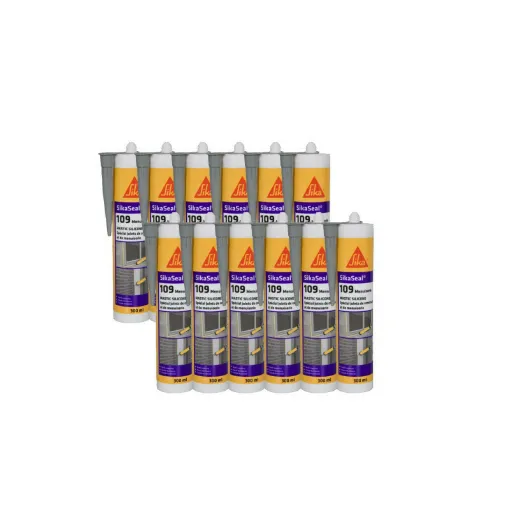 Picture of Pack of 12 Silicone putties SIKA Sikaseal 109 Carpentry - Grey - 300ml