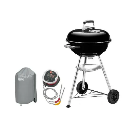 Picture of Weber Compact Kettle Charcoal Barbecue Pack 47 cm Black - one waterproof protective cover - one iGrill2 connected thermo