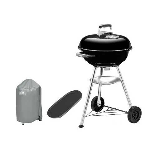 Picture of Pack Weber Compact Kettle Charcoal Barbecue 47 cm Black - a waterproof protective cover - a plancha 40x22cm