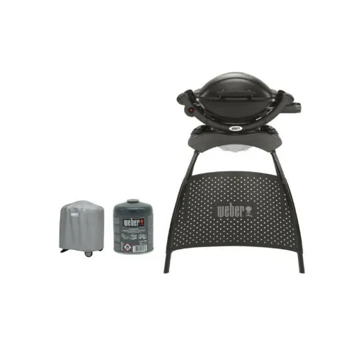 Picture of Pack Weber Gas Barbecue Q1000 with Black stand - one waterproof protective cover - one 445g gas cartridge