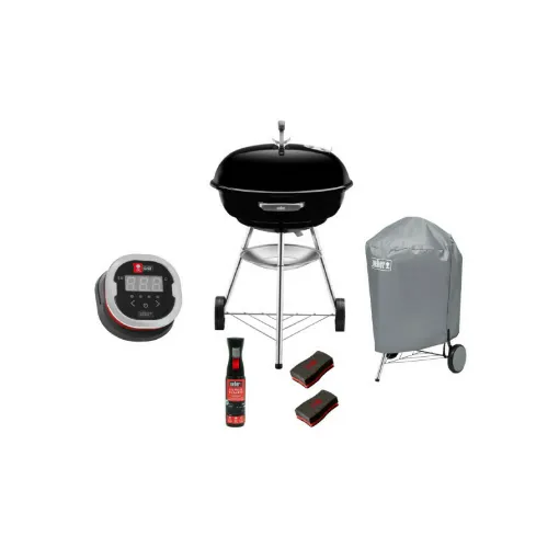 Picture of Weber Compact Kettle Charcoal Barbecue Pack 57 cm Black - connected thermometer iGrill2 - cover - cleaner 300ml - Sponge