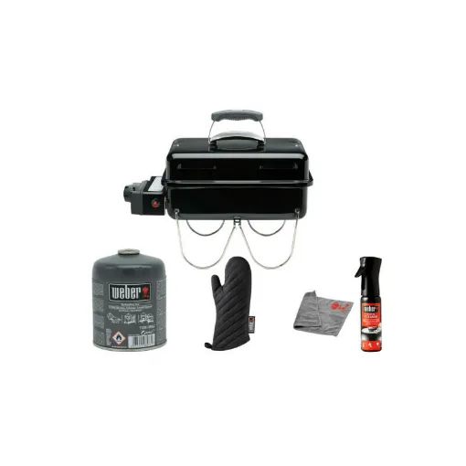 Picture of Pack WEBER Gas barbecue Go-anywhere Black - one gas cartridge - one non-stick oil - one rag - one cooking glove