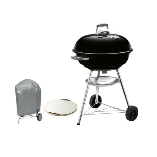 Picture of Weber Compact Kettle Charcoal Barbecue Pack 57 cm Black - one waterproof protective cover - one pizza stone 26cm