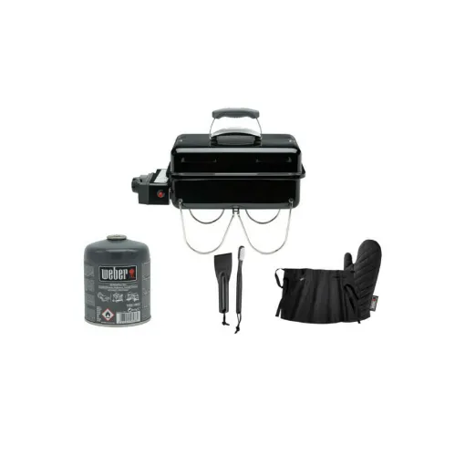 Picture of Pack WEBER Gas barbecue Go-anywhere Black - one gas cartridge - maintenance kit - one apron - one cooking glove