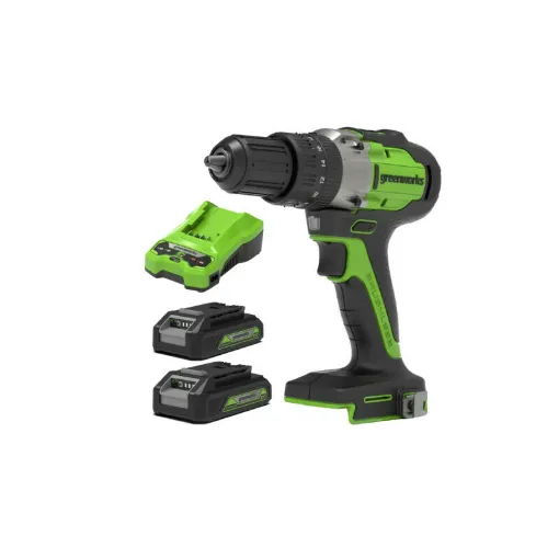 Picture of Pack GREENWORKS 24V Brushless hammer drill GD24DD60 - 2 batteries 2.0Ah - 1 charger