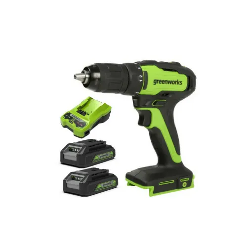 Picture of Pack GREENWORKS 24V Brushless Drill GD24DD35 - 2 batteries 2.0Ah - 1 charger