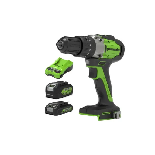 Picture of Pack GREENWORKS GD24DD60 24V Brushless Percussion Drill - 2 batteries 2.0Ah and 4,0Ah - 1 charger