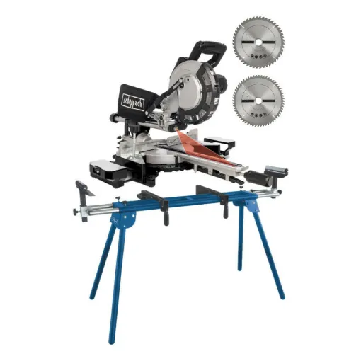 Picture of Pack SCHEPPACH Radial mitre saw - 2000W - 2 blades - 216 mm - HM216 - Black Edition - Support UMF2000