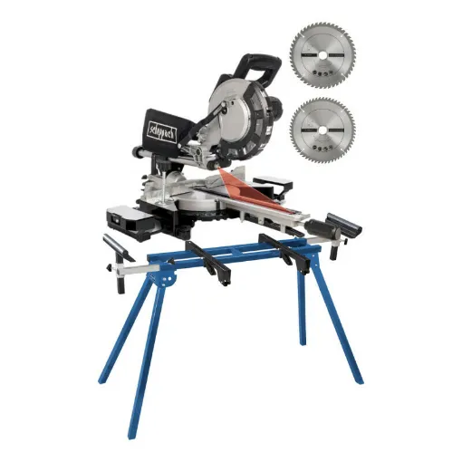 Picture of Pack SCHEPPACH Radial mitre saw - 2000W - 2 blades - 216 mm - HM216 - Black Edition - Support UMF1550