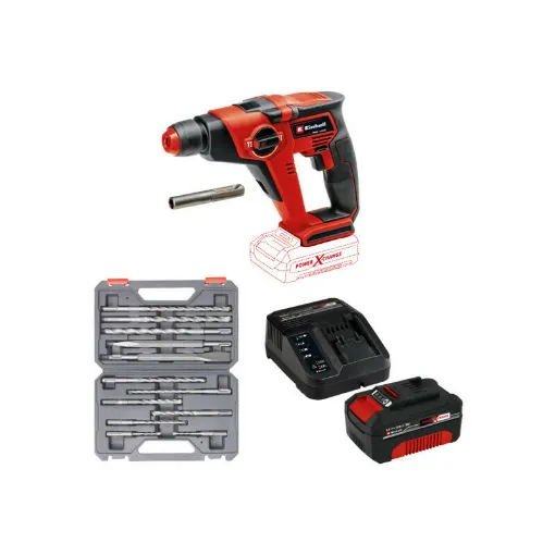 Picture of Pack EINHELL 18V Power X-Change Hammer Drill - TE-HD 18/12 Li-Solo - Starter Kit Power 4.0Ah - Set of 12 SDS Plus bits