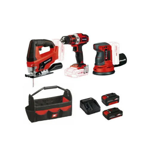 Picture of Pack EINHELL 18V Power X-Change - Pendular jigsaw - Eccentric sander - Screwdriver - 2 batteries 4.0Ah - Charger - Tool