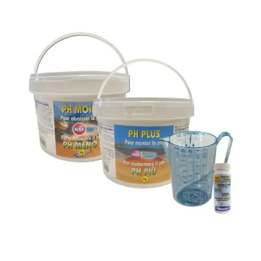 Picture of Aiga MAREVA balancing pack for swimming pool water - pH reducer - pH booster - Revacil tabs - Measuring jug