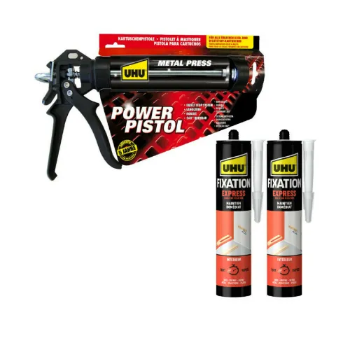 Picture of Pack UHU Power pistol - 2 cartridges glue Express fixing compound - 2x370g