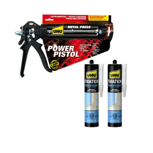 Picture of Pack UHU Power Pistol - 2 cartridges of transparent fixing compound - 2x310g