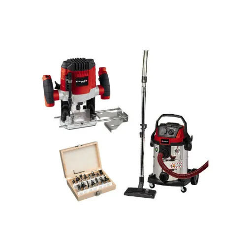 Picture of Pack EINHELL - Wet/dry vacuum cleaner TE-VC 2025 SACL - 1200W - 25L - Router TC-RO 1155 E - 1100W - 55mm - Set of 15 bur