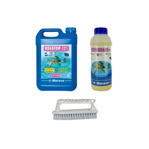 Picture of Pack MAREVA Algicide REVATOP 12% - 5 L - Anti pink algae Revaguard - 1L - Brush