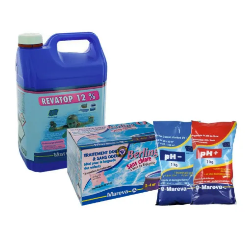 Picture of Complete cleaning pack without chlorine MAREVA for pools from 2 to 4 m3 - Berling'o - Revatop - pH reducer and enhancer