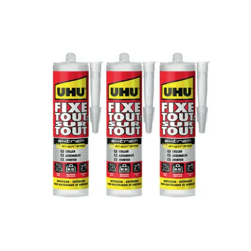 Picture of Set of 3 UHU Extrem Express Invisible All Over All Fixing Glues Cartridge - 300 g