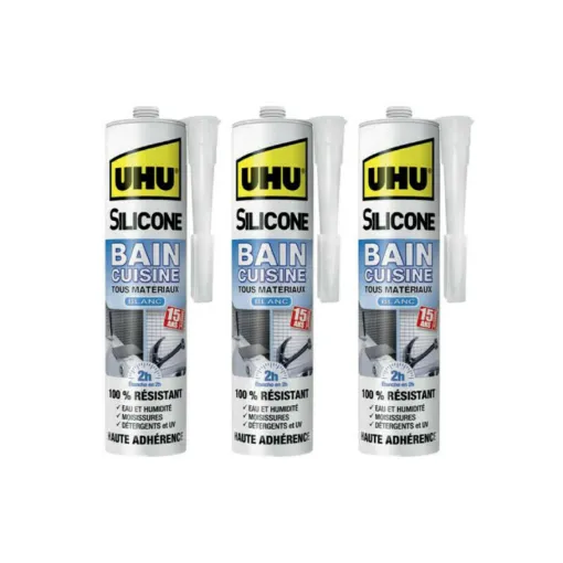 Picture of Set of 3 silicones mastic UHU Bath Kitchen 2H White Cartridge - 300ml