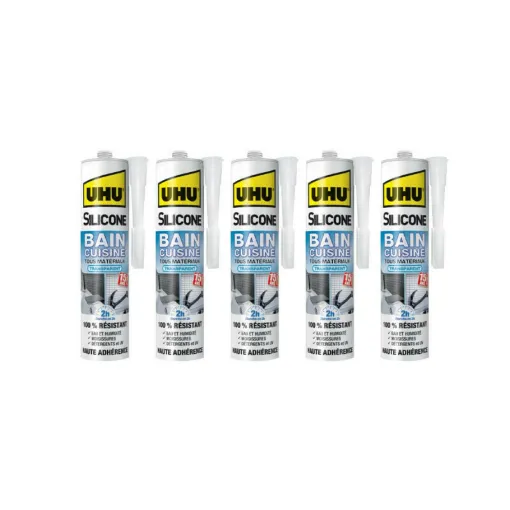 Picture of Set of 5 UHU Silicone Mastic Bath Kitchen 2H Transparent Cartridge - 300ml