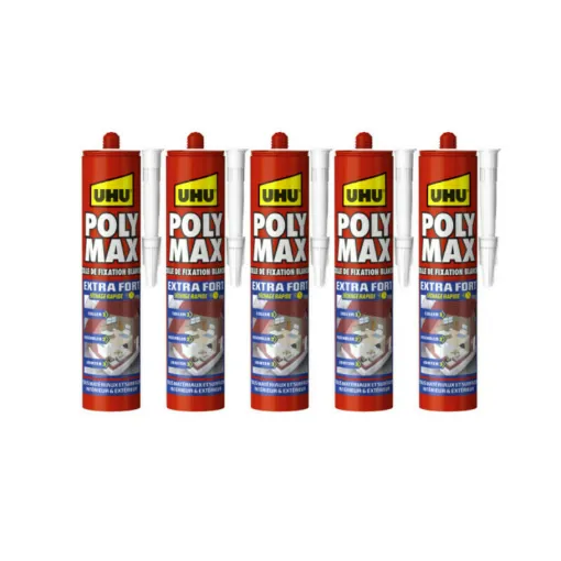 Picture of Set of 5 Extra Strong Polymax UHU white mastic adhesives - 425 g