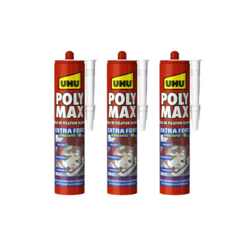 Picture of Set of 3 Extra Strong Polymax UHU white mastic adhesives - 425 g