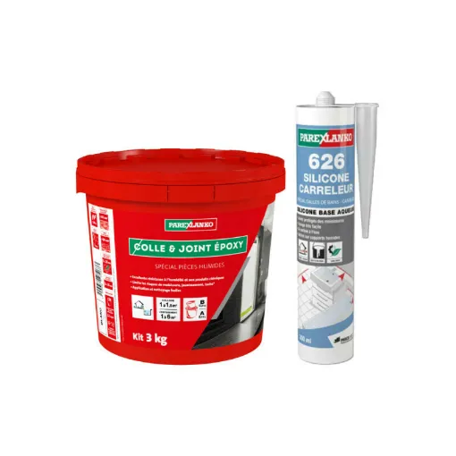 Picture of Pack PAREXLANKO - White Epoxy Glue - 3 kg - Silicone Mastic 626 White Tiling Silicone - 300 mL