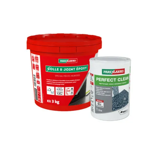 Picture of Pack PAREXLANKO - Epoxy glue and joint dark grey - 3kg - Perfect Clean epoxy residue cleaner - 1L