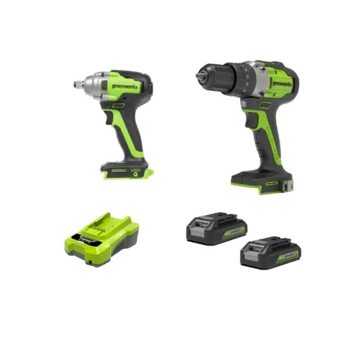 Picture of Pack 2 tools - GREENWORKS - 2 batteries 24V 2.0 Ah lithium-ion - 1 charger 24V