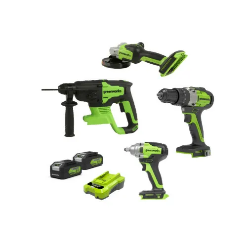 Picture of Pack 4 tools - GREENWORKS - 2 batteries 24V 4.0 Ah lithium-ion - 1 charger 24V