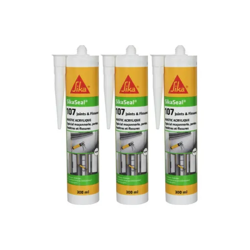 Picture of Set of 3 SIKA Sikaseal 107 Joint and Crack acrylic sealants - White - 300ml