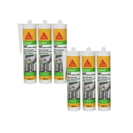 Picture of Set of 6 SIKA Sikaseal 107 Joint and Crack acrylic sealants - White - 300ml