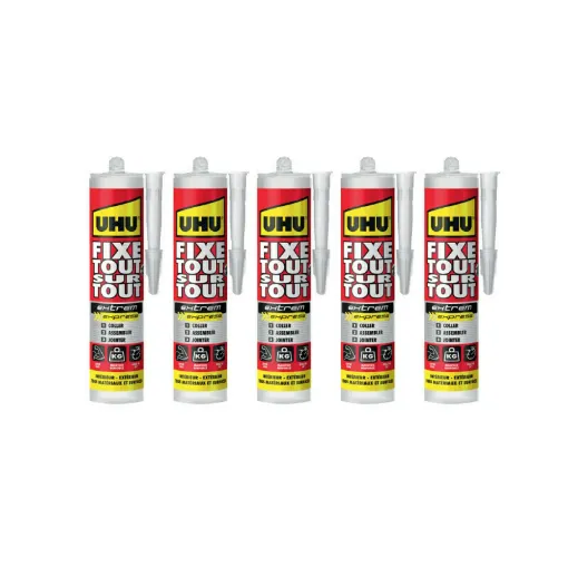 Picture of Set of 5 UHU Extrem Express Invisible All Over All Fixing Glues Cartridge - 300 g