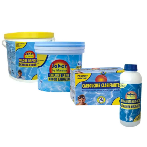 Picture of Complete Joker MAREVA chlorine cleaning pack for swimming pools - slow chlorine - fast chlorine - clarifier - anti-algae