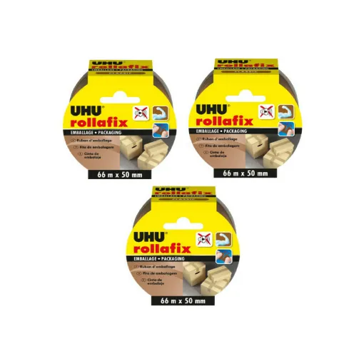 Picture of Pack of 3 UHU Rollafix Packaging Tapes Brown - 66m x 50mm