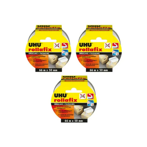 Picture of Pack of 3 UHU Rollafix Packaging Tapes Transparent - 66m x 50mm