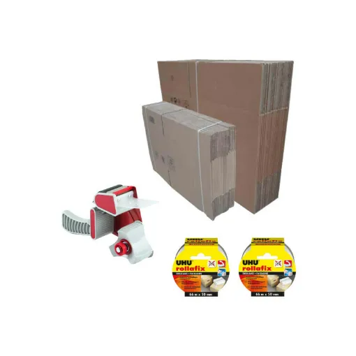 Picture of Moving pack - 2 UHU Rollafix adhesive tapes transparent packaging - 1 dispenser - 40 boxes